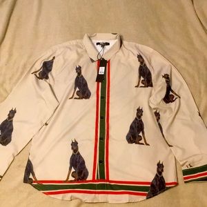 Novamen long sleeve shirt New with tag cream combo with red and hunter green